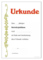 Urkunde Betriebsjubiläum