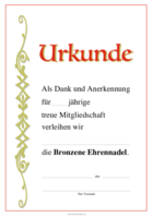 Urkunde Ehrennadel, Bronze