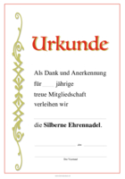 Urkunde Ehrennadel, Silber